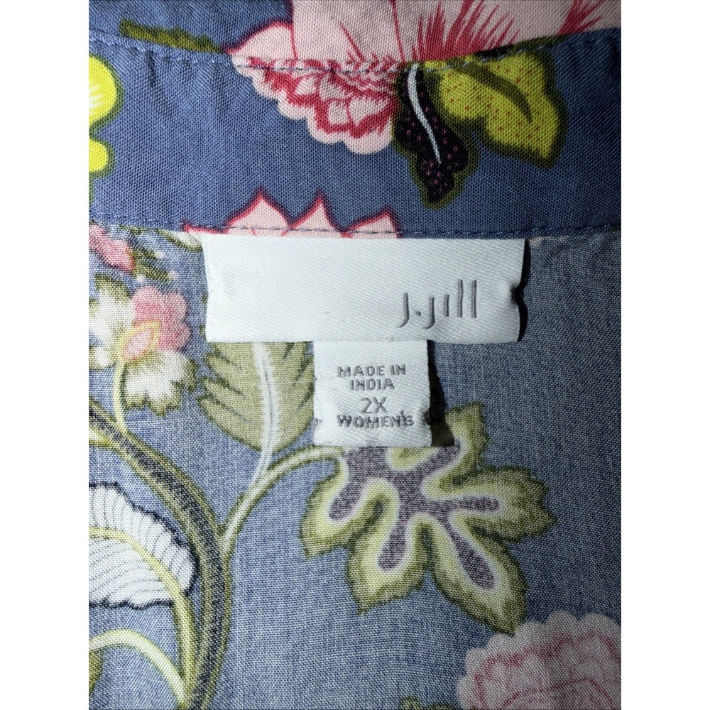 J. Jill Blue Floral Lightweight Peplum Blouse Size 2X Short Cap Sleeves - Picture 4 of 6